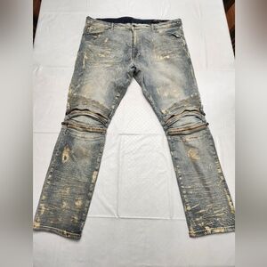 Smoke Rise Men's Distressed Light Blue Jeans 42 Biker Zipper Grungewear Skinny